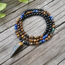 Load image into Gallery viewer, Natural Lapis Lazuli, Tiger Eye, Onyx &amp; Zoisite 108 Beads Mala Necklace
