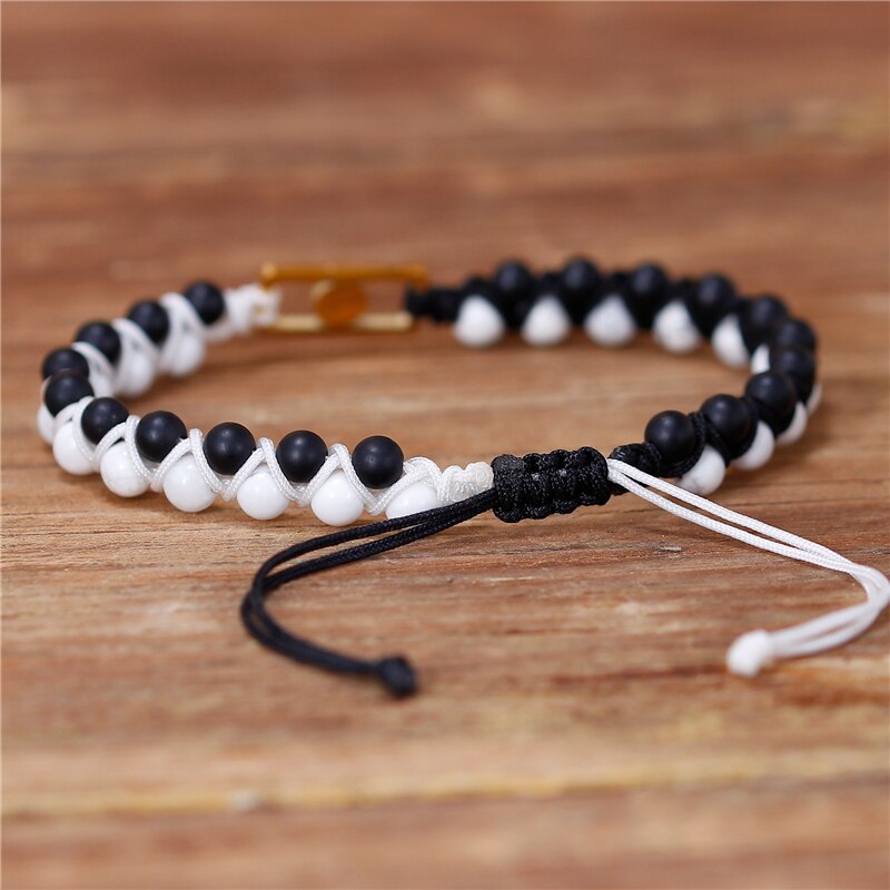 Natural Black Agate & Howlite Yin Yang Bracelet