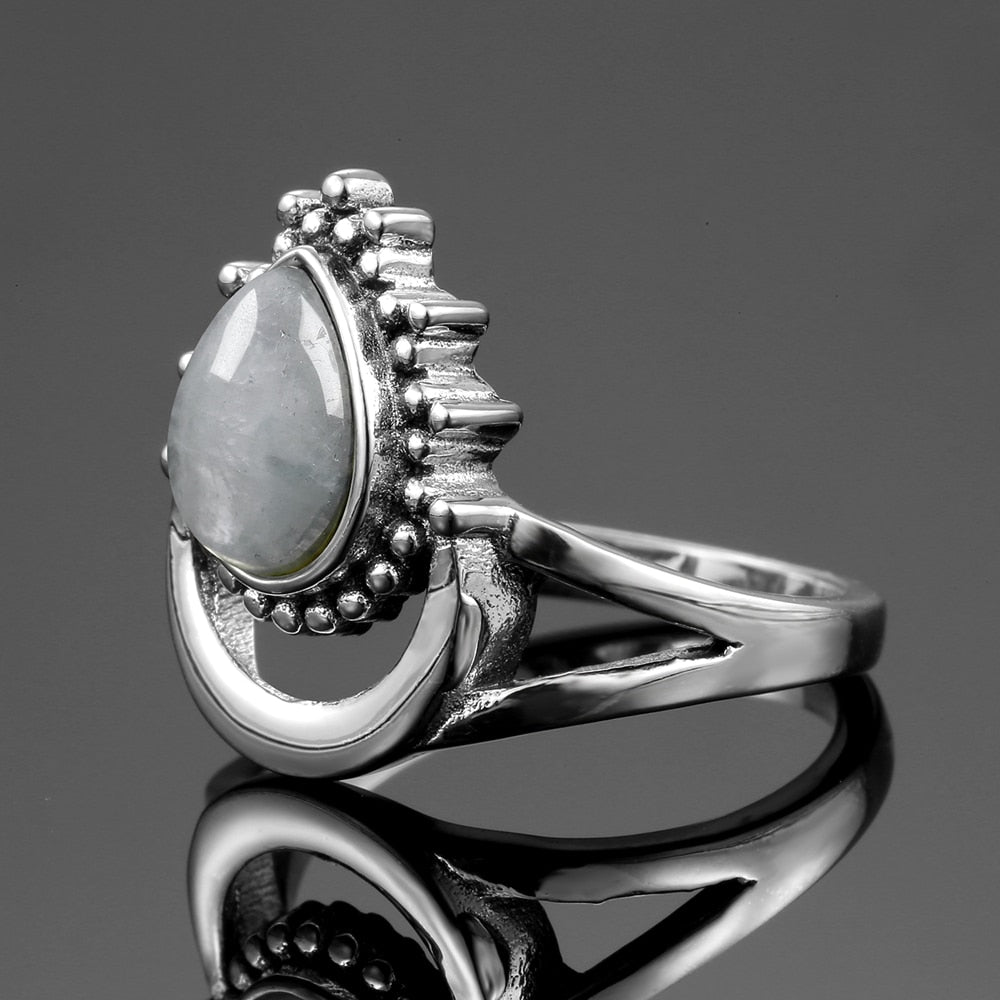 Crescent Moon Silver Moonstone Ring