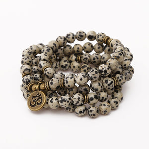 Natural Dalmatian Jasper 108 Mala Beads Necklace / Bracelet