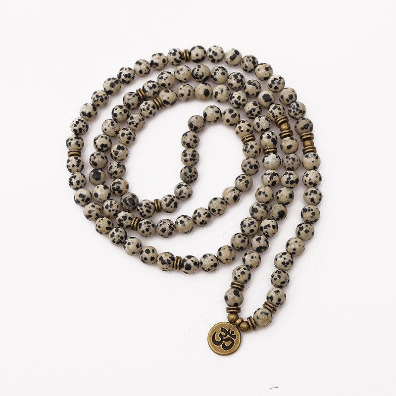 Natural Dalmatian Jasper 108 Mala Beads Necklace / Bracelet