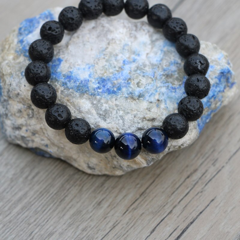 Natural Lava Stones & Tiger Eye Aromatherapy Beaded Bracelet