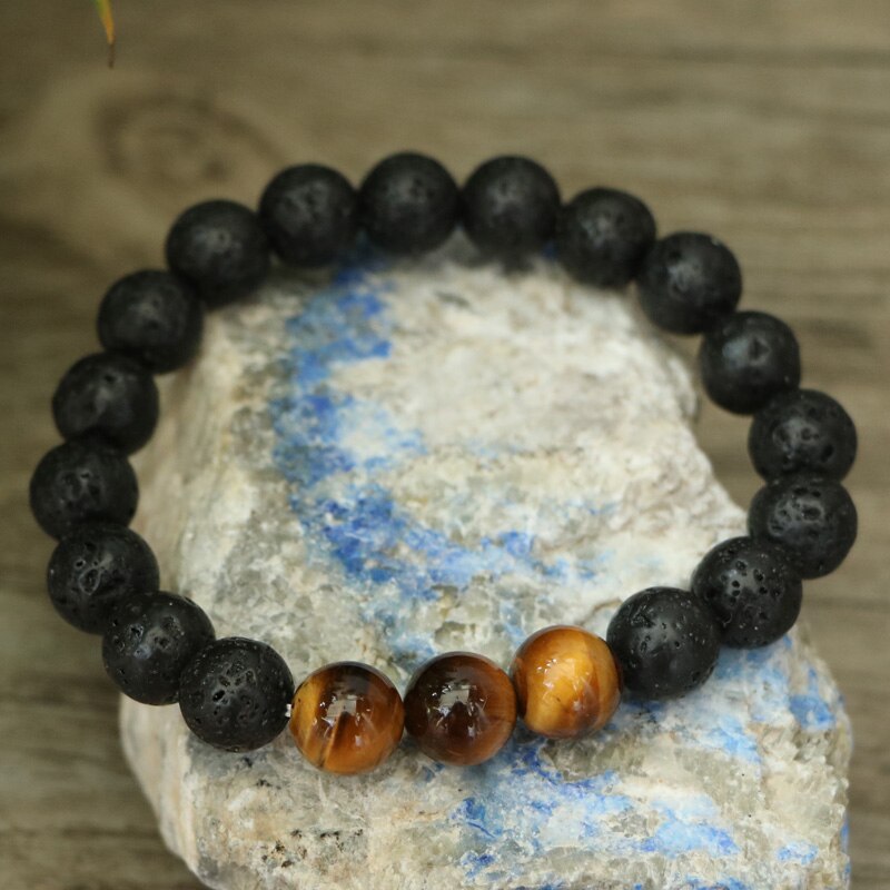 Natural Lava Stones & Tiger Eye Aromatherapy Beaded Bracelet