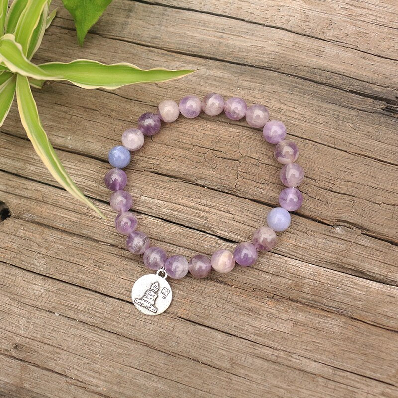 Natural Ghost Amethyst & Lepidolite Beaded Bracelet