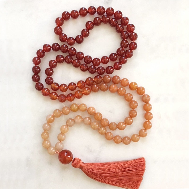 Natural Red Onyx & Orange Aventurine 108 Beads Mala Necklace