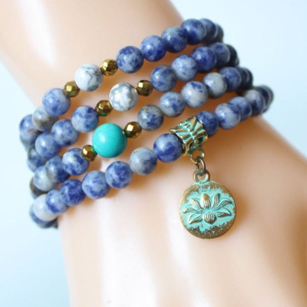 Natural Sodalite 108 Mala Beads Necklace / Bracelet