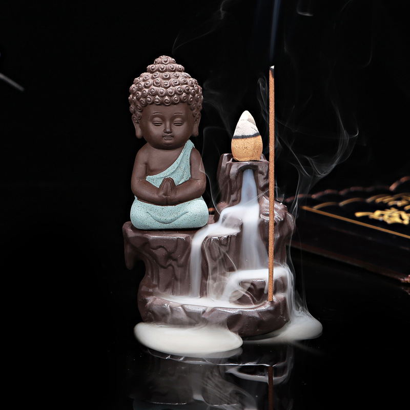 Ceramic Little Buddhist Monk Incense Burner with 10 Incense Cones