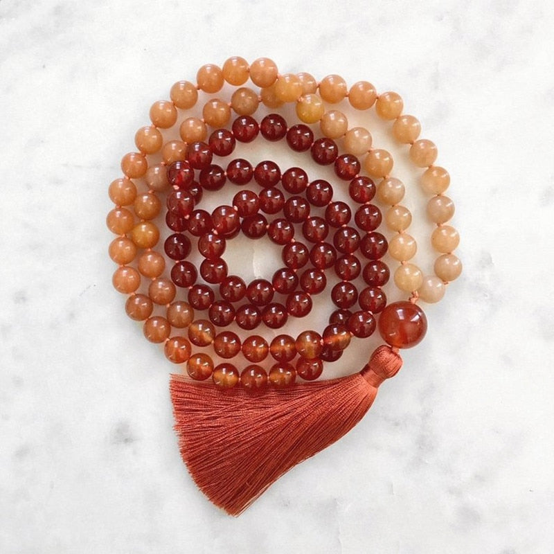 Natural Red Onyx & Orange Aventurine 108 Beads Mala Necklace