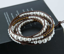 Load image into Gallery viewer, Natural Shell Pearls Leather Wrap Bracelet
