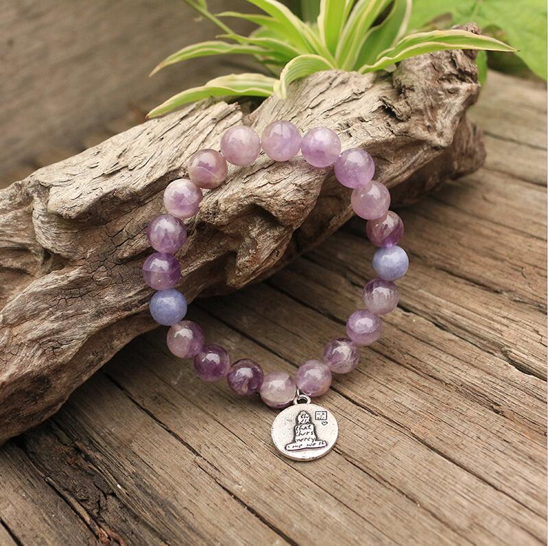 Natural Ghost Amethyst & Lepidolite Beaded Bracelet