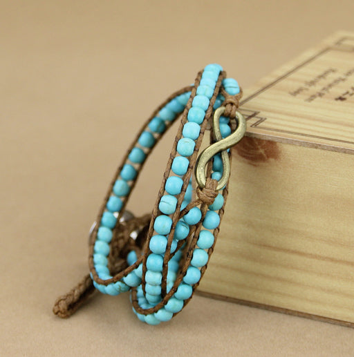 Natural Turquoise Beaded Wrap Bracelet with Infinity Charm