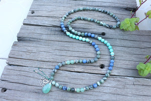 Natural Amazonite, Aventurine & Jasper Heart Chakra 108 Mala Beads Necklace