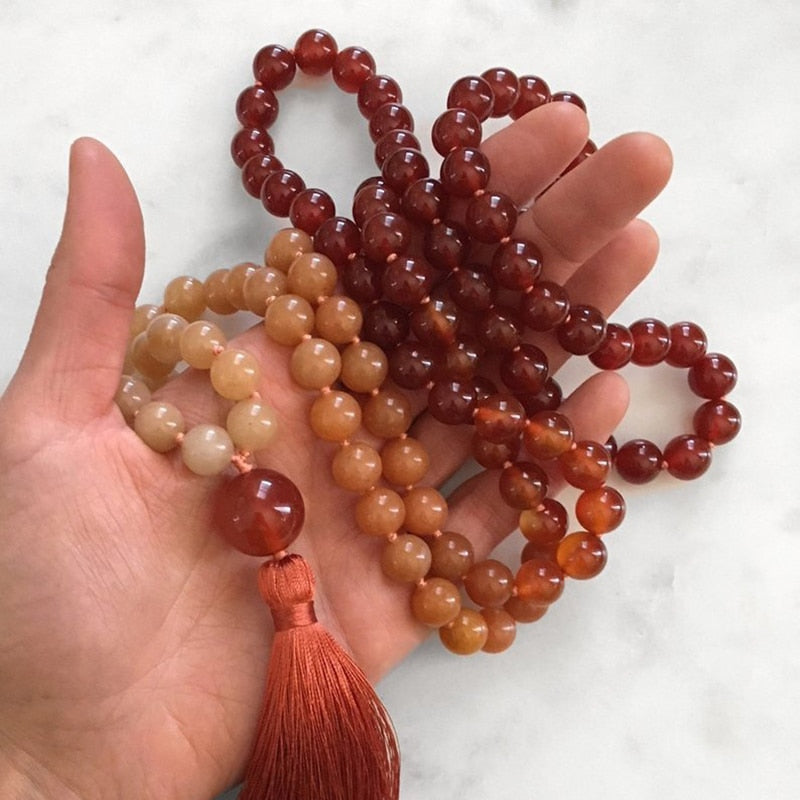 Natural Red Onyx & Orange Aventurine 108 Beads Mala Necklace