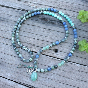 Natural Amazonite, Aventurine & Jasper Heart Chakra 108 Mala Beads Necklace