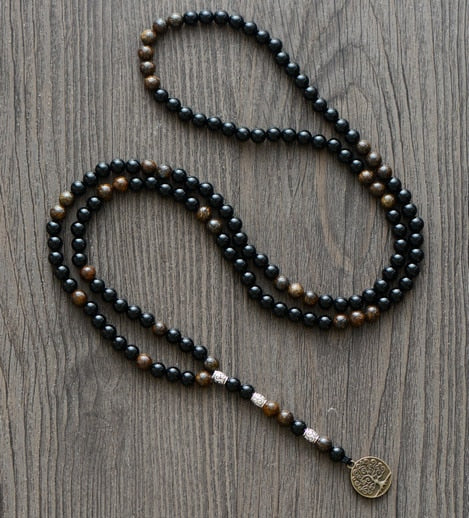 Natural Black Onyx & Bronzite Beaded Necklace