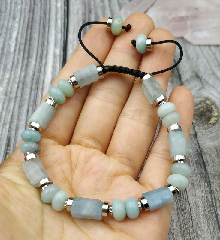 Natural Aquamarine & Amazonite Beaded Bracelet