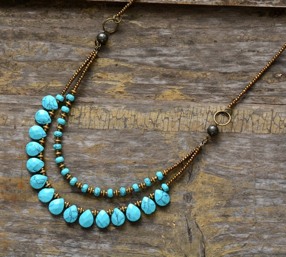 Natural Turquoise Jasper Multilayered Choker Necklace