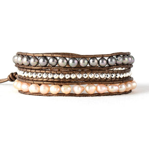 Natural Gold & Silver Sheen Freshwater Pearls Wrap Bracelet
