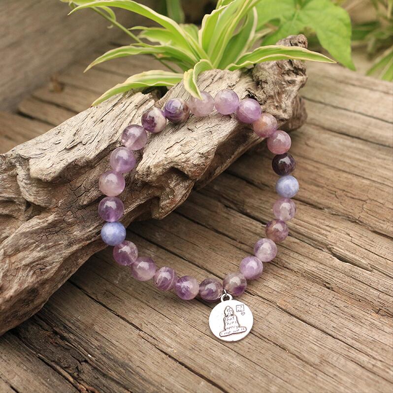 Natural Ghost Amethyst & Lepidolite Beaded Bracelet