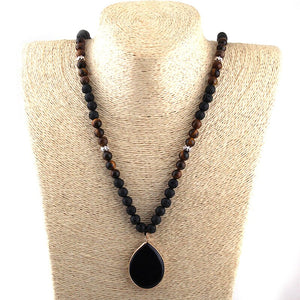 Natural Lava Stone, Tiger's Eye and Black Onyx Pendant Aromatherapy Necklace