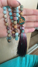 Load image into Gallery viewer, Nepalese 108 Natural Amazonite &amp; Jasper Beads Mala Hum Necklace
