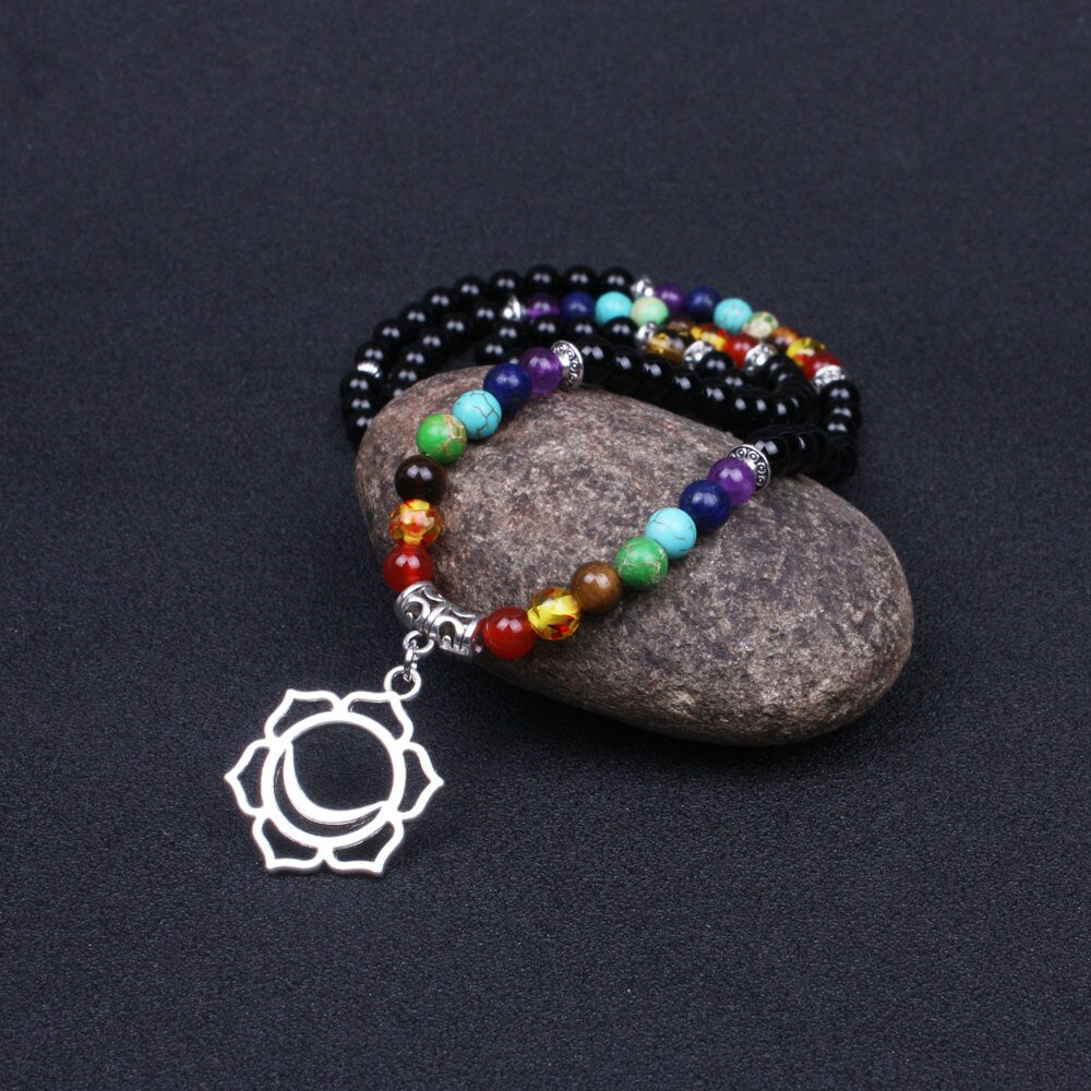Natural Gemstones 7 Chakras 108 Beads Mala Necklace / Bracelet