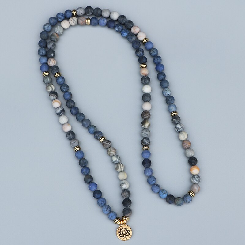 Natural Blue & Picasso Jasper 108 Mala Beads Necklace / Bracelet