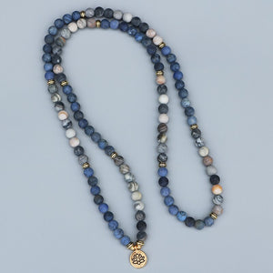 Natural Blue & Picasso Jasper 108 Mala Beads Necklace / Bracelet