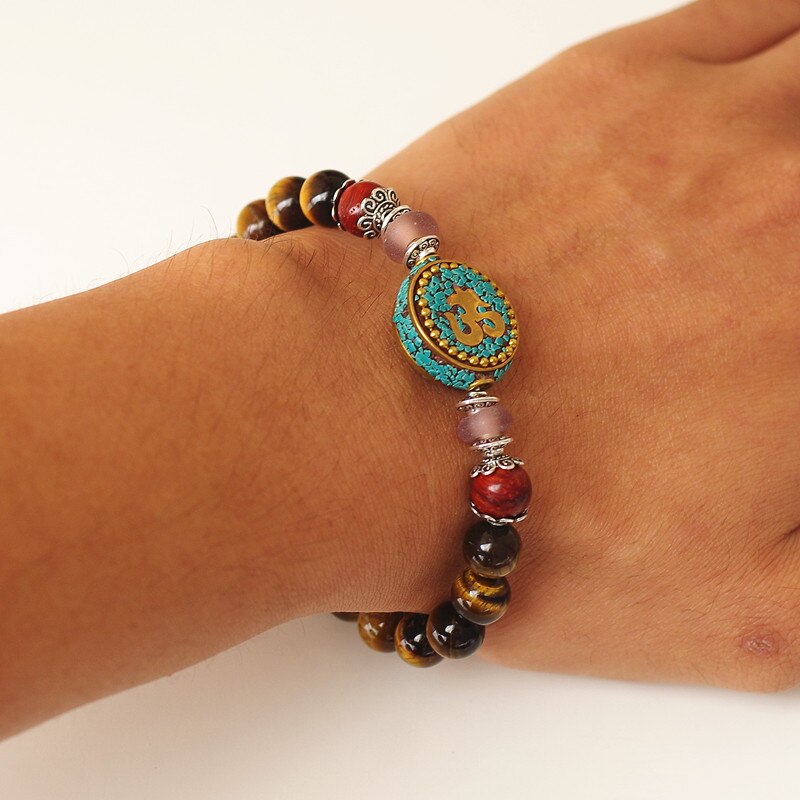 Natural Tiger Eye Beaded OM Bracelet