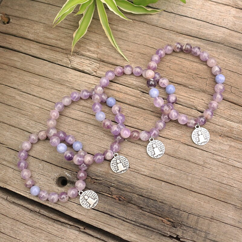 Natural Ghost Amethyst & Lepidolite Beaded Bracelet