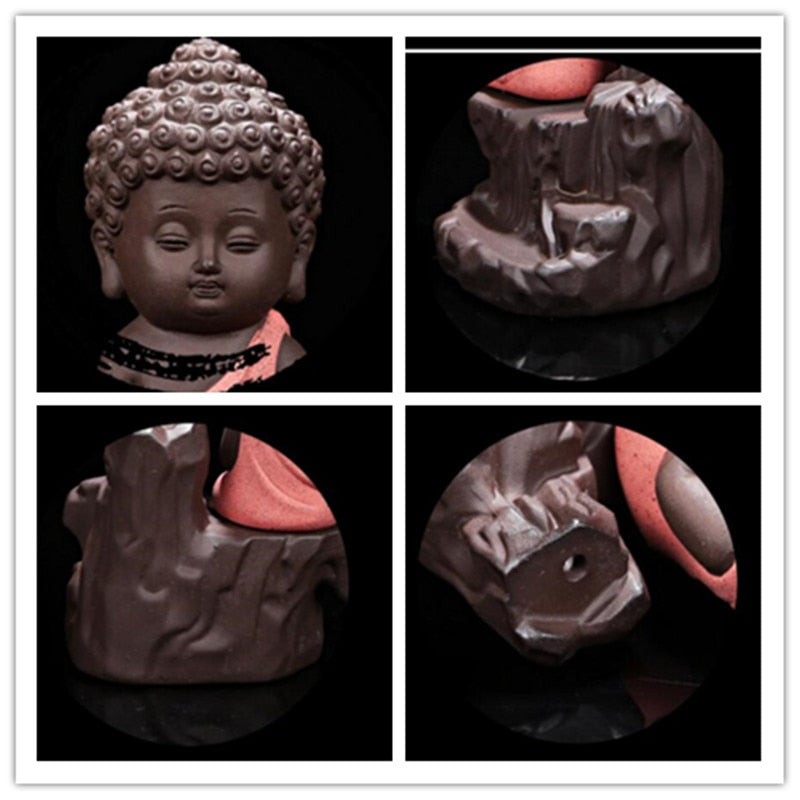 Ceramic Little Buddhist Monk Incense Burner with 10 Incense Cones