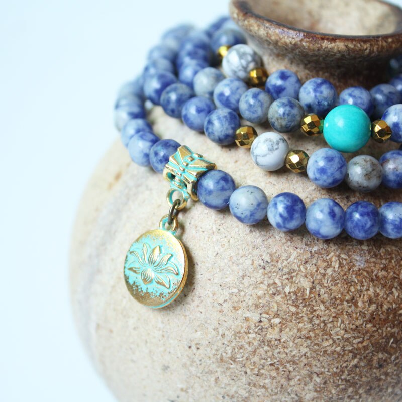 Natural Sodalite 108 Mala Beads Necklace / Bracelet