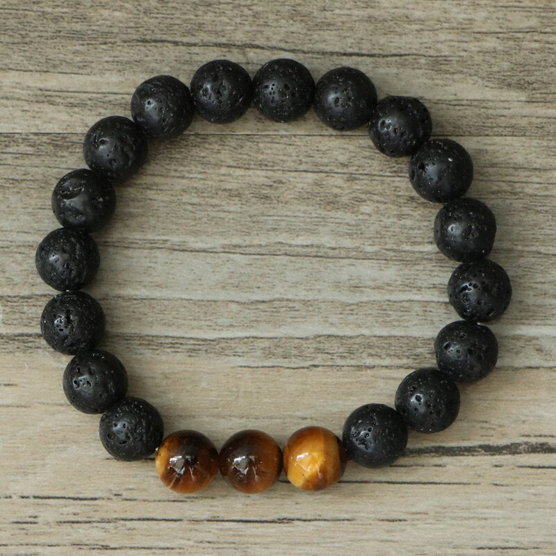 Natural Lava Stones & Tiger Eye Aromatherapy Beaded Bracelet