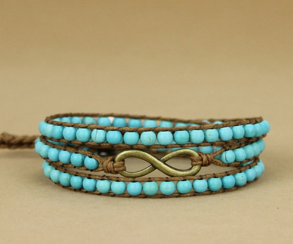 Natural Turquoise Beaded Wrap Bracelet with Infinity Charm