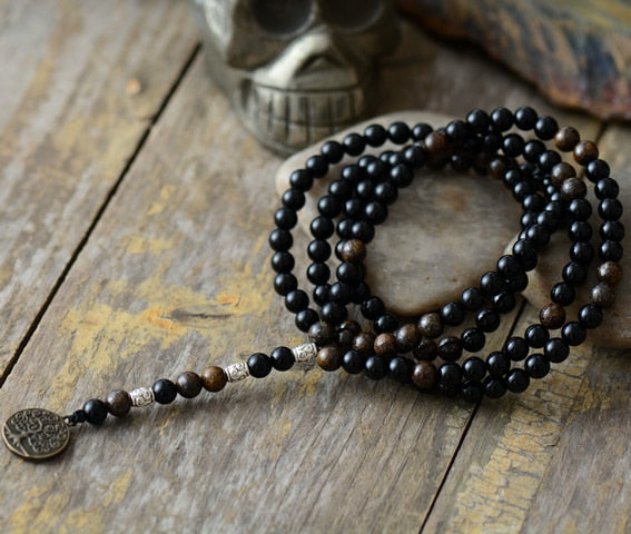 Natural Black Onyx & Bronzite Beaded Necklace