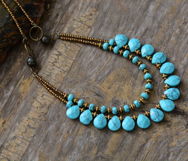 Natural Turquoise Jasper Multilayered Choker Necklace