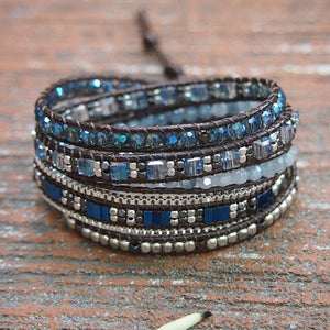 Plated Brass Beads, Crystal & Hematite Leather Wrap Bracelet