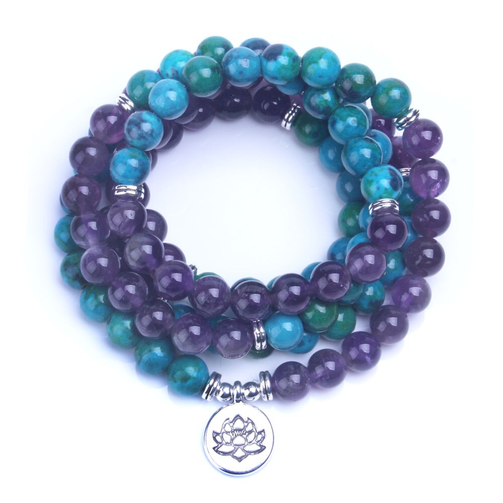 Natural Phoenix Stone & Amerthyst 108 Beads Mala Necklace / Bracelet