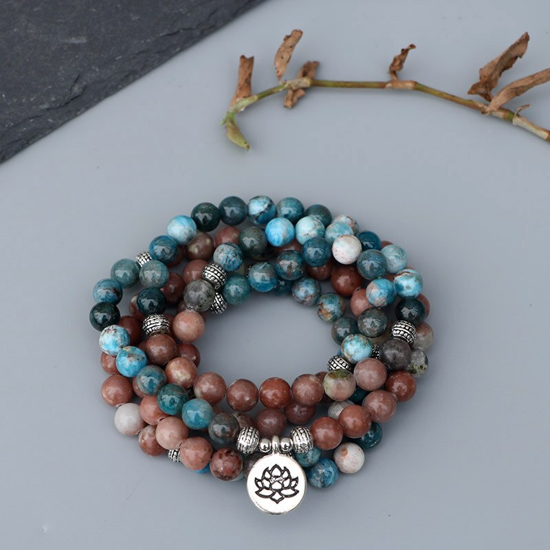 Natural Jasper & Apatite 108 Beads Mala Necklace / Bracelet