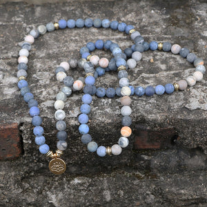 Natural Blue & Picasso Jasper 108 Mala Beads Necklace / Bracelet