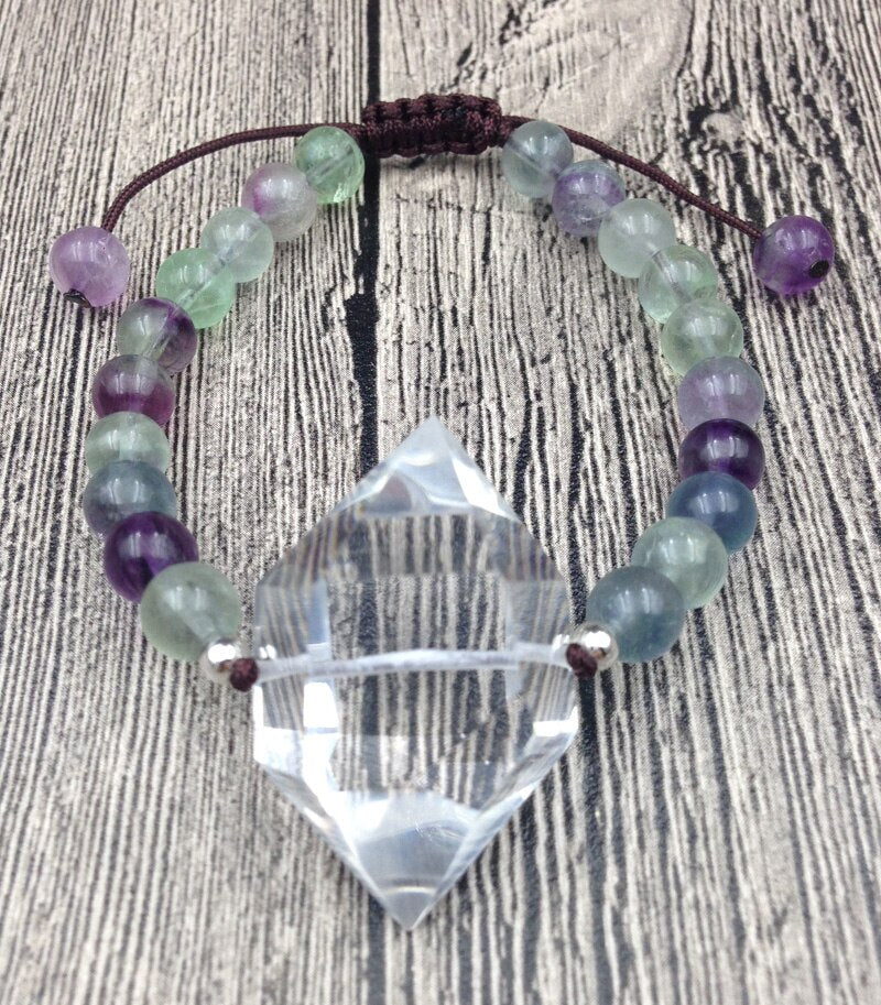 Natural Fluorite & Clear Quartz Beaded Bracelet