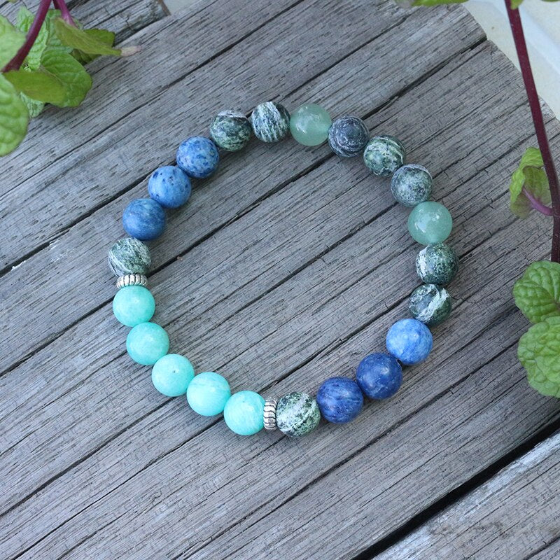 Natural Amazonite, Aventurine & Jasper Heart Chakra 108 Mala Beads Necklace