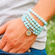 Load image into Gallery viewer, Natural Blue Chalcedony 108 Mala Beads Necklace / Bracelet
