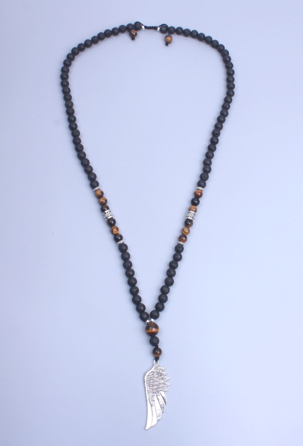 Natural Lava Stones & Tiger Eye Wing Pendant Aromatherapy Necklace