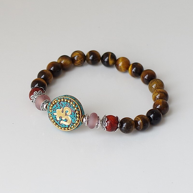 Natural Tiger Eye Beaded OM Bracelet