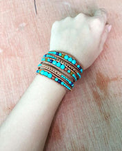 Load image into Gallery viewer, Natural Turquoise Leather Wrap Bracelet
