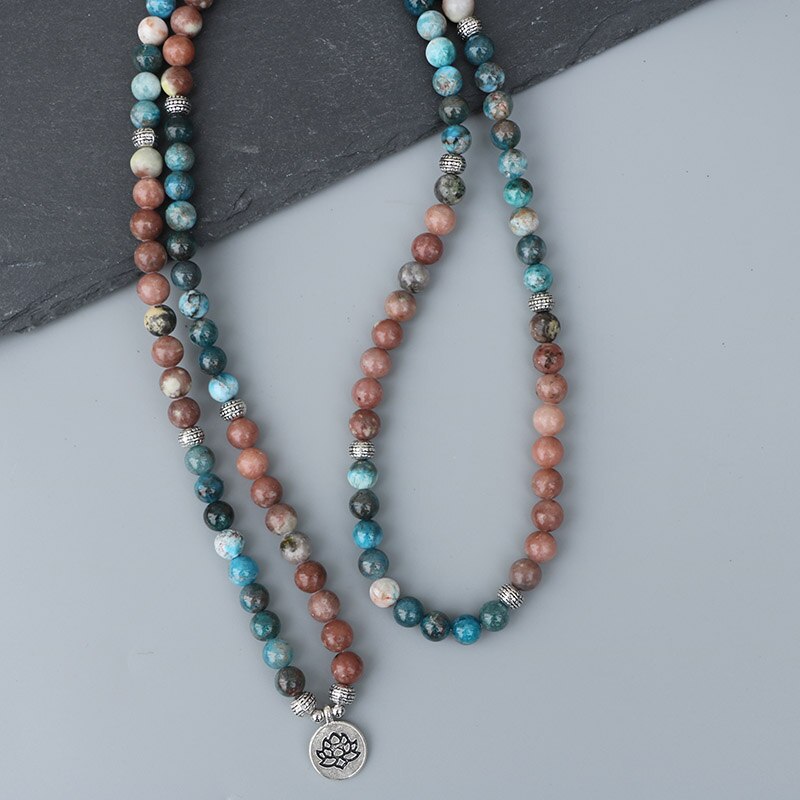 Natural Jasper & Apatite 108 Beads Mala Necklace / Bracelet