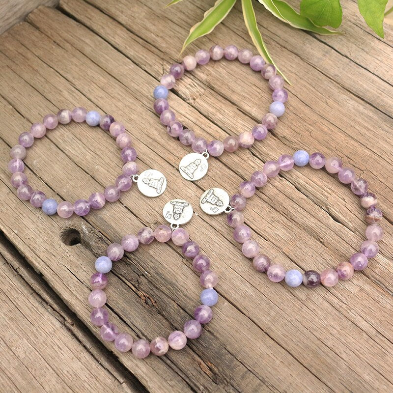 Natural Ghost Amethyst & Lepidolite Beaded Bracelet