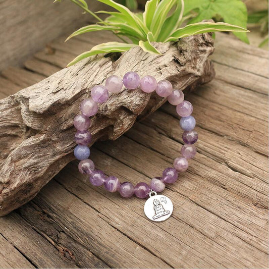 Natural Ghost Amethyst & Lepidolite Beaded Bracelet