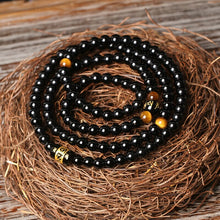 Load image into Gallery viewer, Natural Black Onyx  &amp; Tiger Eye Tibetan 108 Mala Beads Necklace / Bracelet

